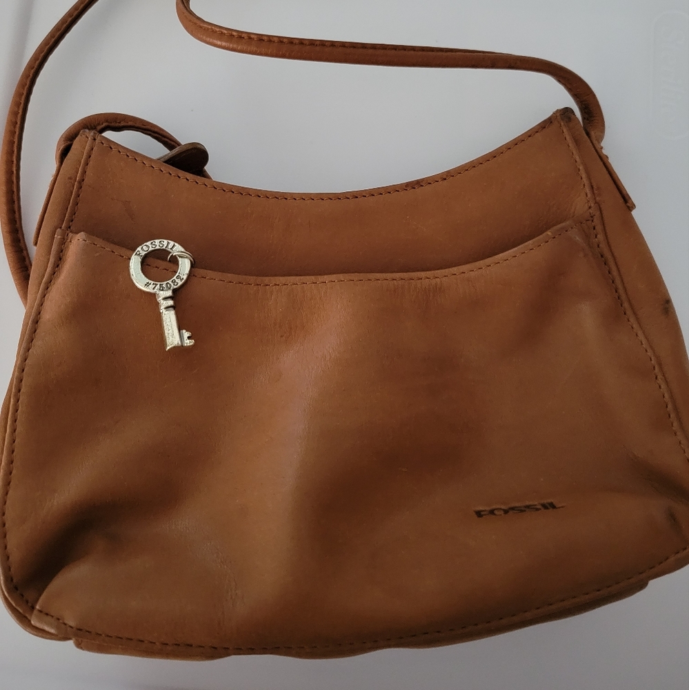 Fossil Crossbody Small Brown Purse With Key Fob